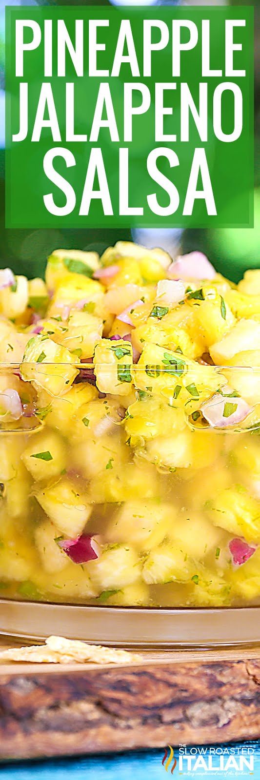 titled image shows bowl of pineapple jalapeno salsa