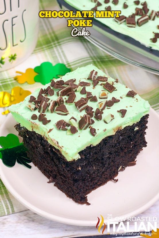 titled: Chocolate Mint Poke Cake