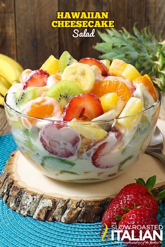 titled (shown in glass bowl) Hawaiian cheesecake salad